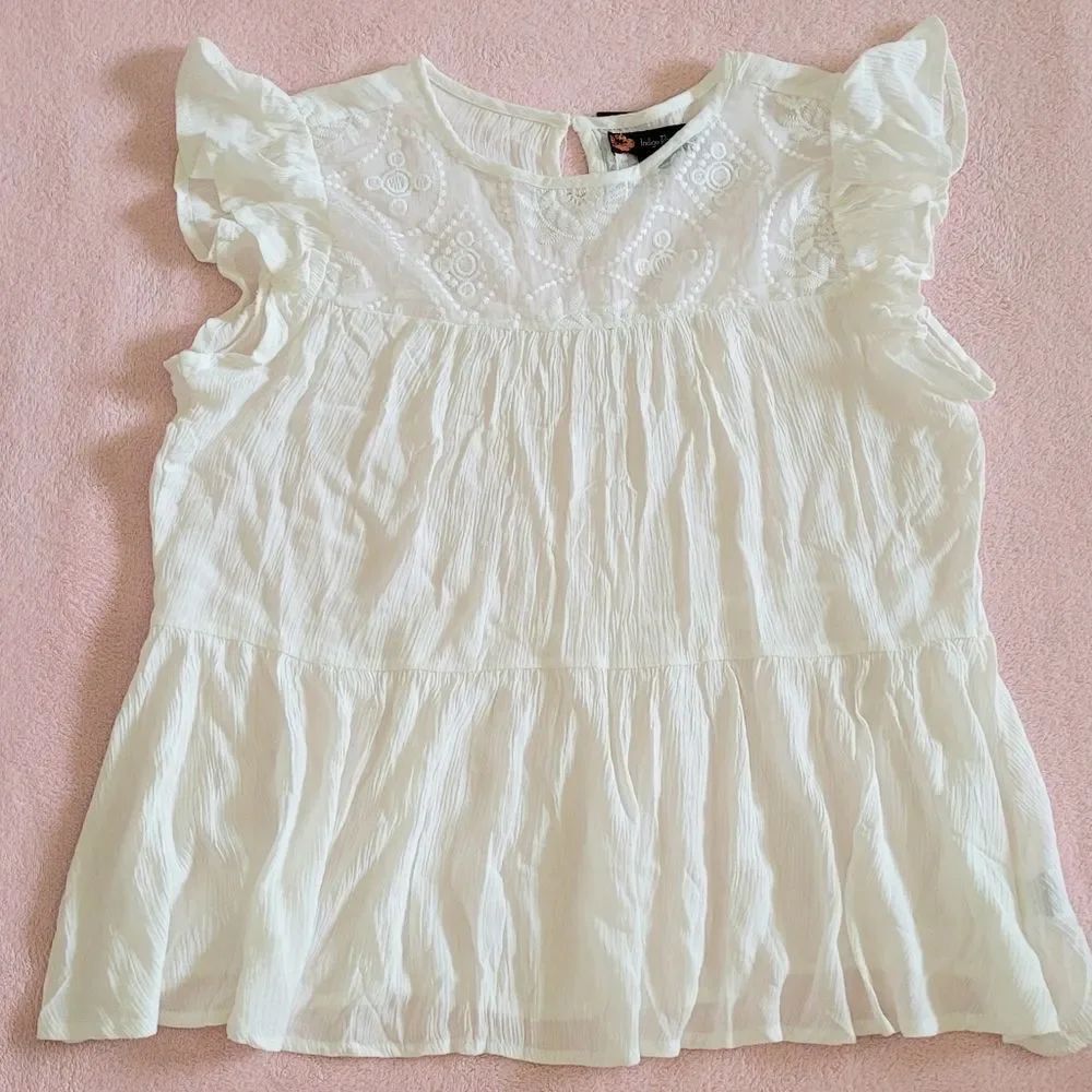 Indigo Poppy Flutter🦋 Sleeve Peasant Blouse